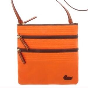 Dooney & Bourke Orange Nylon Triple Zip Crossbody Bag